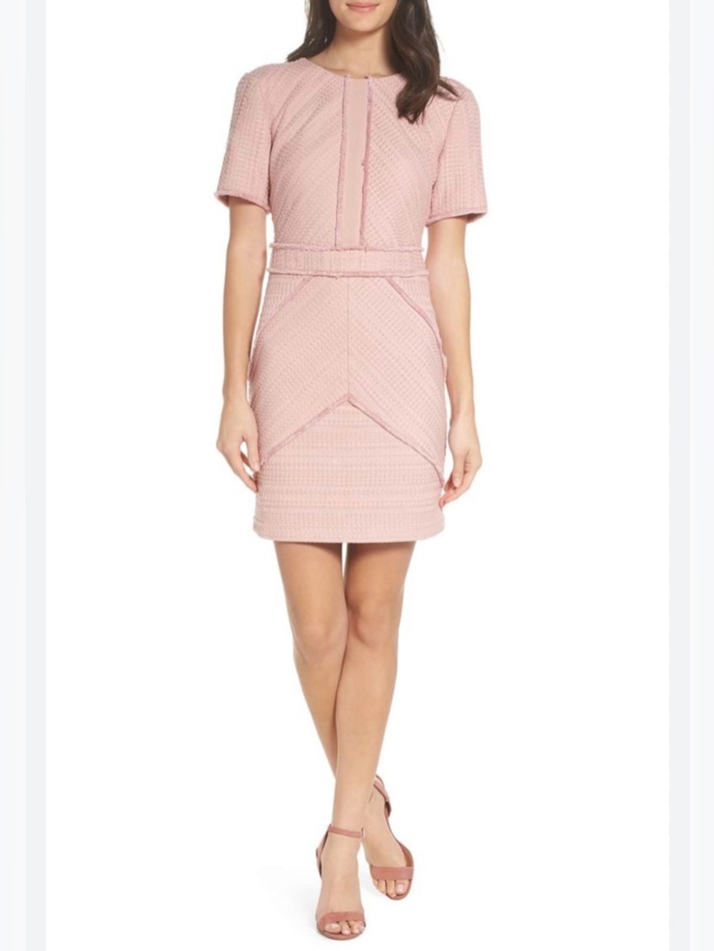 Adelyn Rae Tessa Blush Pink Textured Short Sleeve Sheath Dress